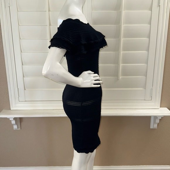 ELIZA J OFF SHOULDER RUFFLE KNIT BLACK SHEATH DRESS Black - Picture 6 of 14
